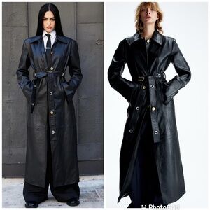 H&M studio capsule Collection statement button leather Coat Black New with Tags!